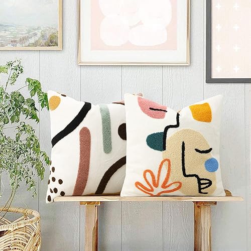 Miniatura 6 de Merrycolor Fundas de almohada coloridas bohemias de 18 x 18 pulgadas, copetudas, modernas, arte de líneas abstractas, lindas almohadas para