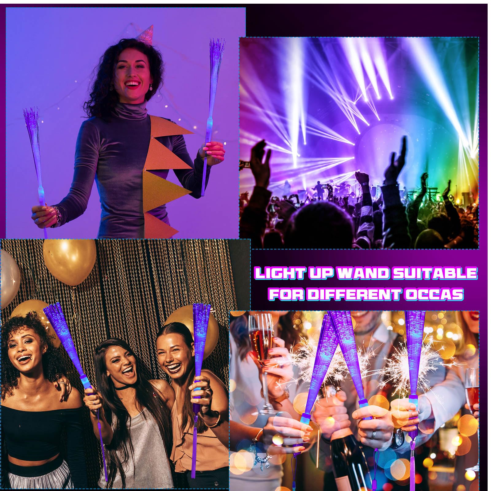 Lewtemi 300 varitas de fibra óptica a granel que brillan en la oscuridad, suministros de fiesta, varitas intermitentes LED coloridas para recuerdos de fiesta de boda (morado)