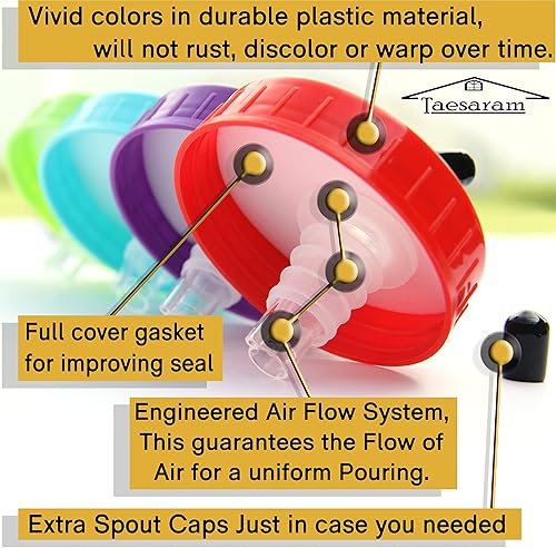 Miniatura 6 de Mason Jar Pour Spouts Tapa TinPlate Mason Jar Tapa Dispensador de tapa de brote Tapa de flujo libre (2 unidades Metal Plata)