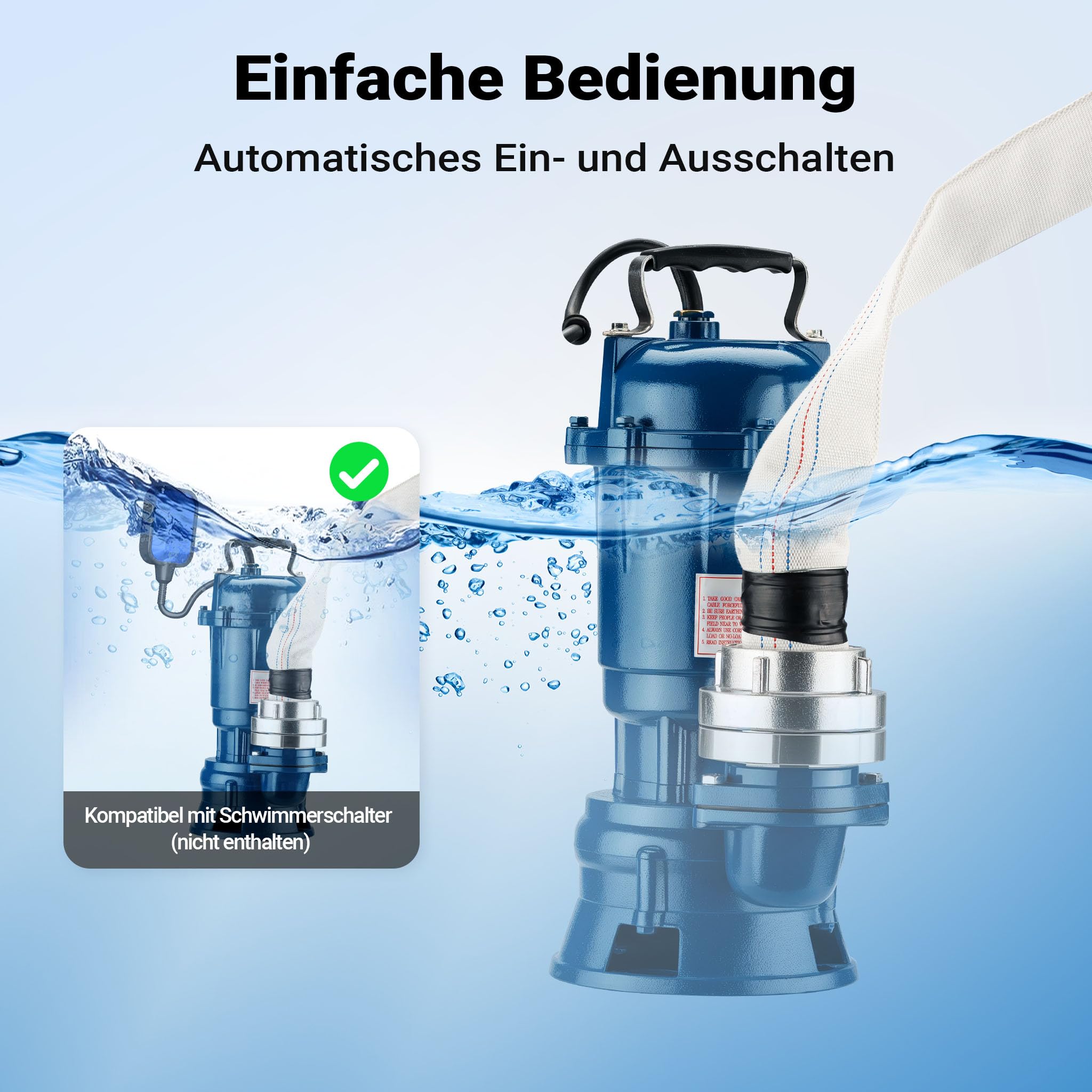 Schmutzwasserpumpe 550 W Tauchpumpe mit 10.000 l/h Fördermenge inkl. 20 m Schlauch Pumpe