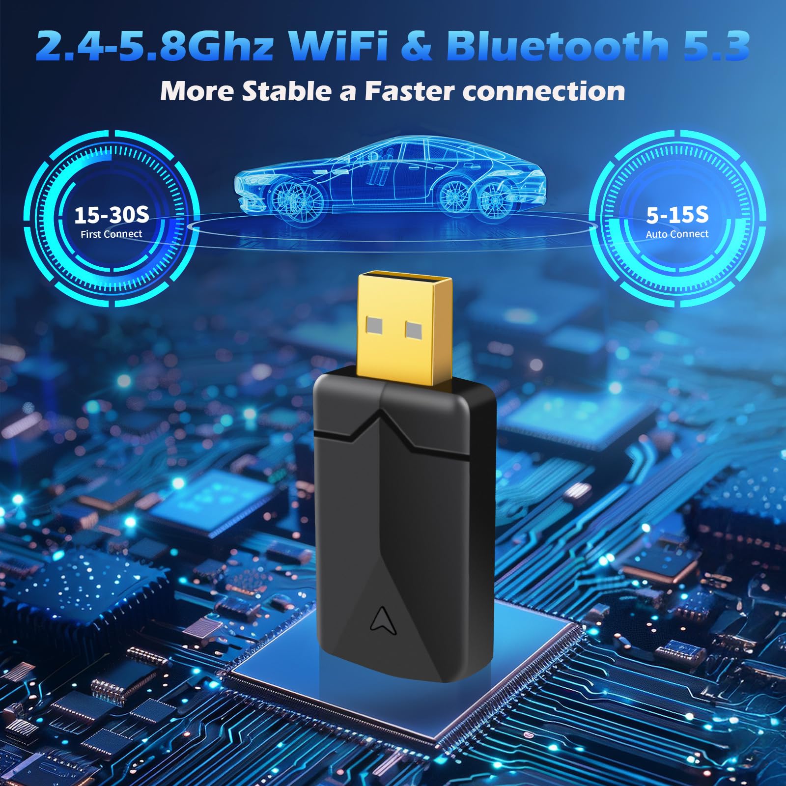 Adattatore Carplay Wireless & Android Auto Wireless 2 IN 1, Converte Android Auto/Carplay da cablato in Wireless,Typ-C/USB Plug & Play Mini, Compatibile con iOS 10+ Android 11+