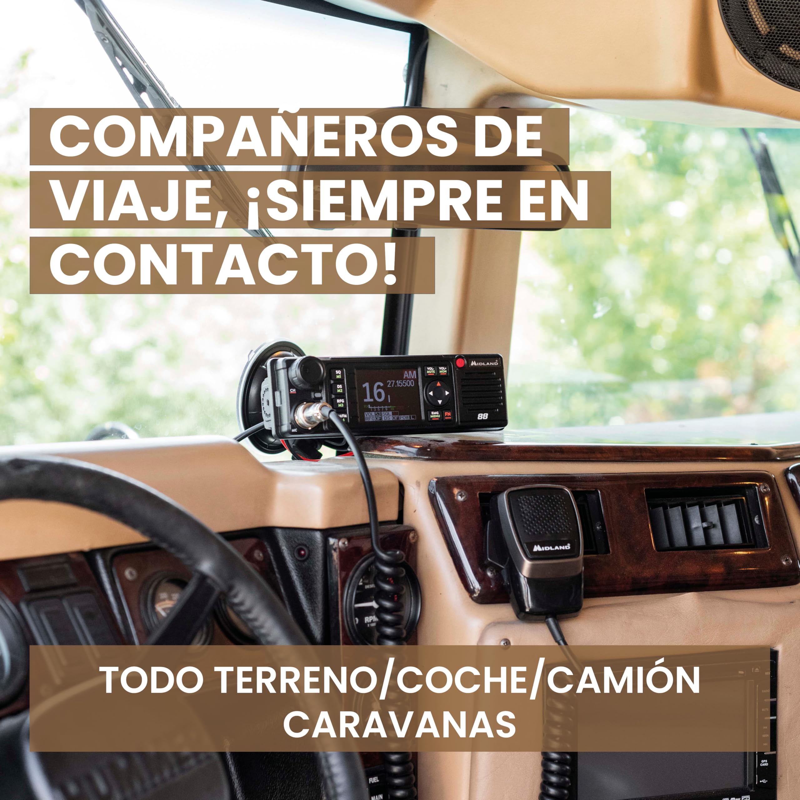 Midland - Radio CB M88 Veicular Sin Licencia, Radioaficionado Profesional para Compartimentos DIN, Auto, Camión, Camper y Otros - Pantalla TFT Multicolor, Noise Blanker/HIC, Alimentación Universal