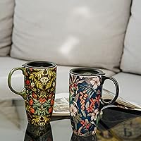 Vista 2 de TZSSP Taza de cerámica para café, taza de té con leche de porcelana con tapa, 17 oz.Blue y Green, 2PCS