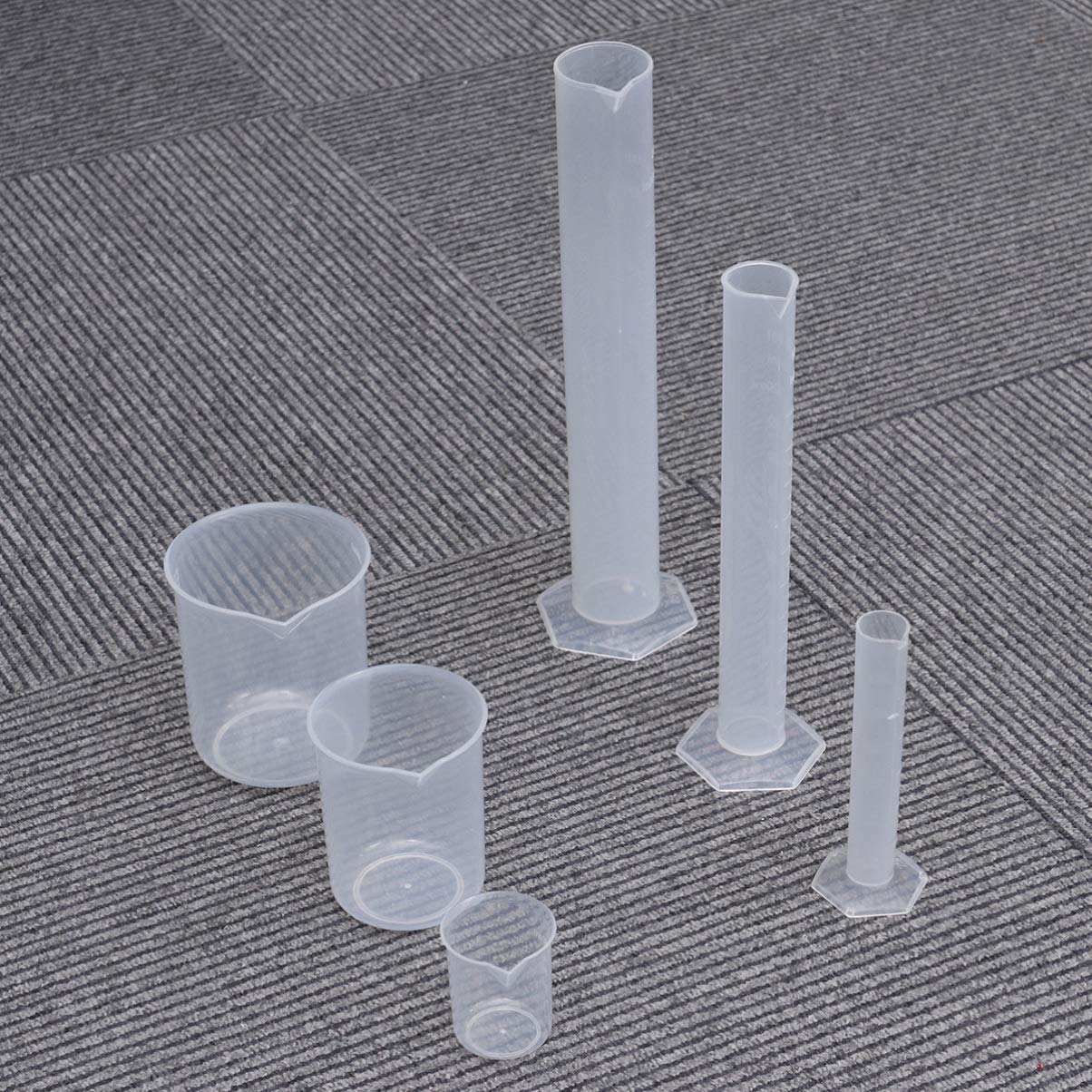 Flüssigkeitsmesswerkzeug-Set – 3 Messbecher (50 ml, 250 ml, 500 ml) und 3 Messzylinder (25 ml, 100 ml, 250 ml), durchscheinendes, hochpräzises Schullaborwerkzeug für Schüler