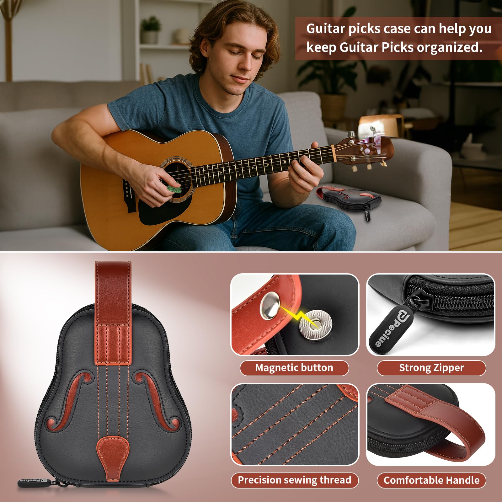 Gitarrenplektren-Halter für 24+ Packungen, Auswahl an Zubehör, Aufbewahrungstasche für Rotopata/Jim Dunlop/für Picko-Plektren für Akustik-, E-Gitarren, Bass-Ukulele (nur Box)