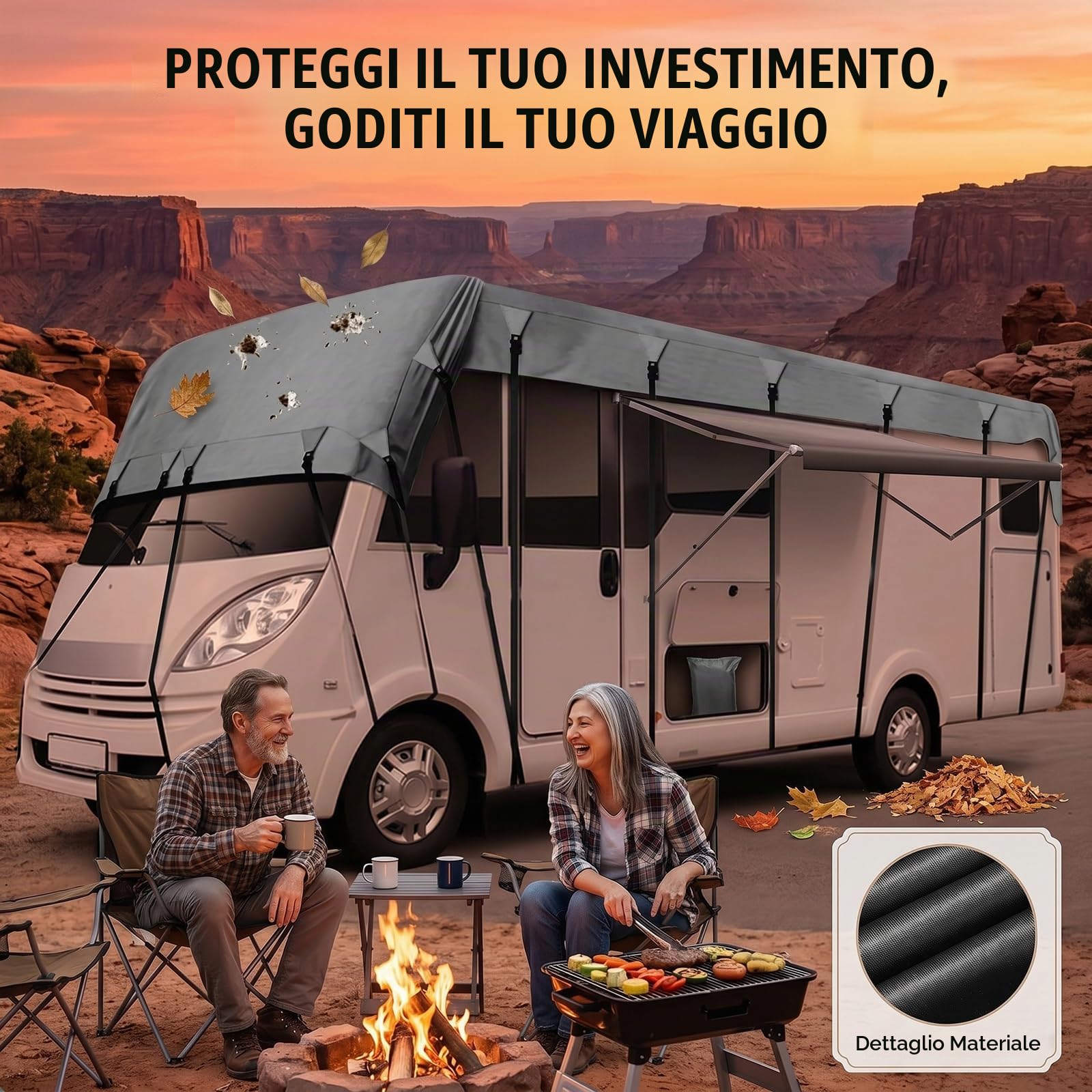 LDIW Copertura per Tetto di Camper Antigrandine, Telo Impermeabile da Esterno ad Alta Resistenza, Protezione da Pioggia, Sole e Polvere per Roulotte e Caravan, con Cinghie,Grigio,6.5*3M Fits 18to21 ft
