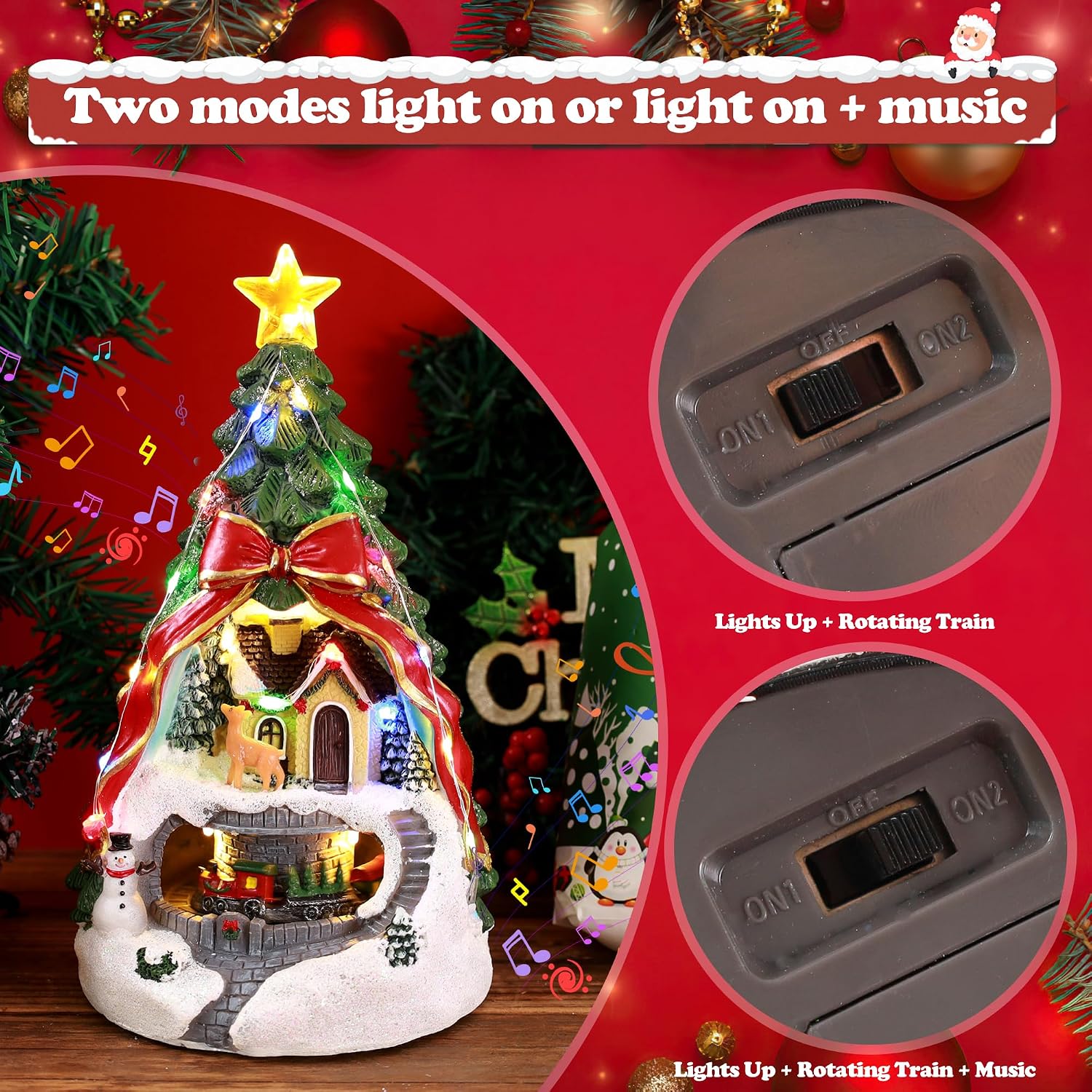 Musical Christmas Tree Village with Light, Spinning Train & Deer