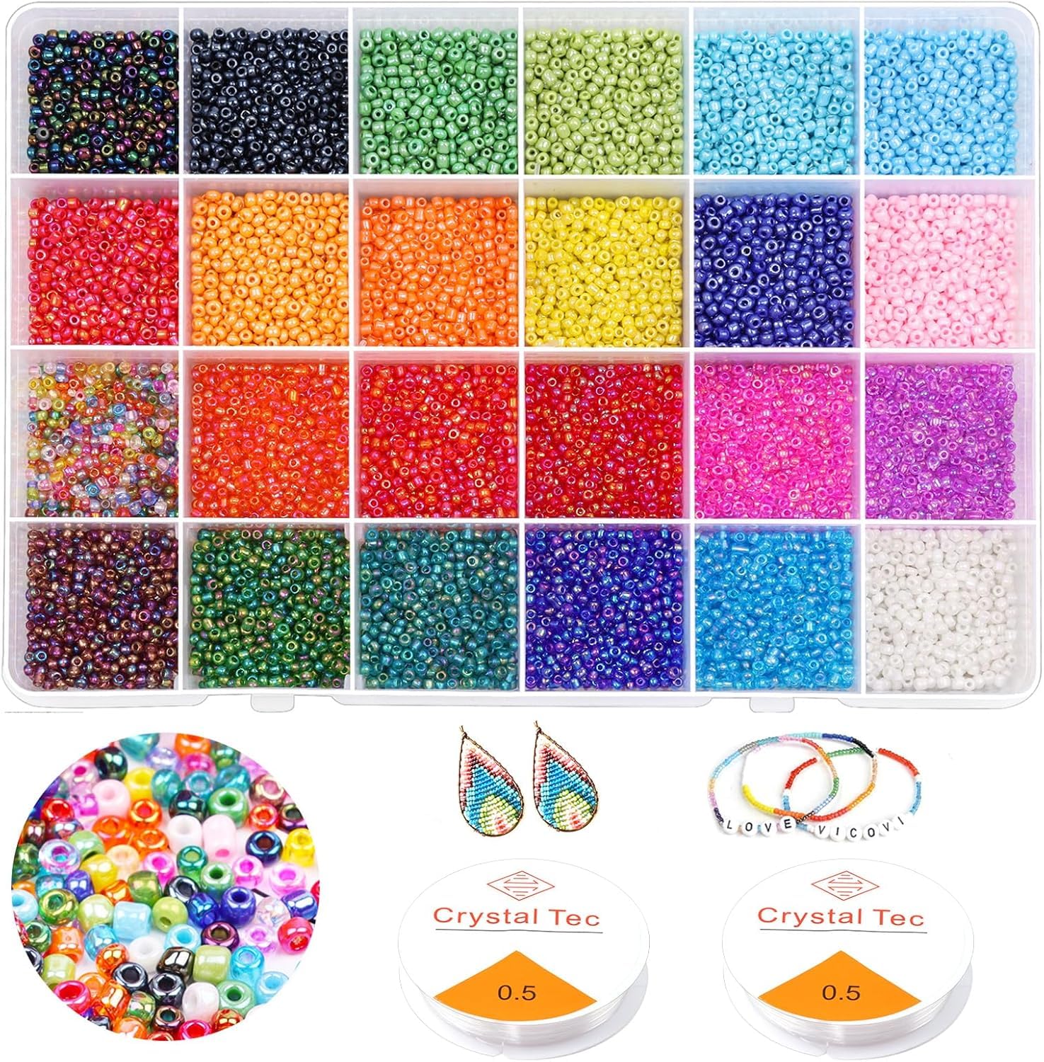 Prettme 12000Pcs 2mm Glass Seed Beads for Bracelet Making Kit, 12/0 Small Rainbow Craft Beads for Jewellery Making and DIY Necklaces Earrings, Friendship Bracelets Making Kit