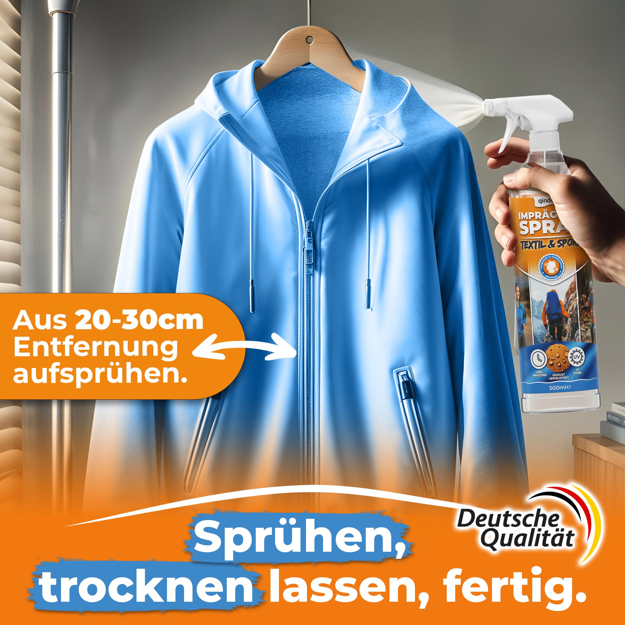 Textil Imprägnierspray Jacke gegen Regen & Schmutz für Jacken, Outdoor, Sport Textilien I effektive Versieglung I Imprägnierung für Textilien mit Bester Waschbeständigkeit