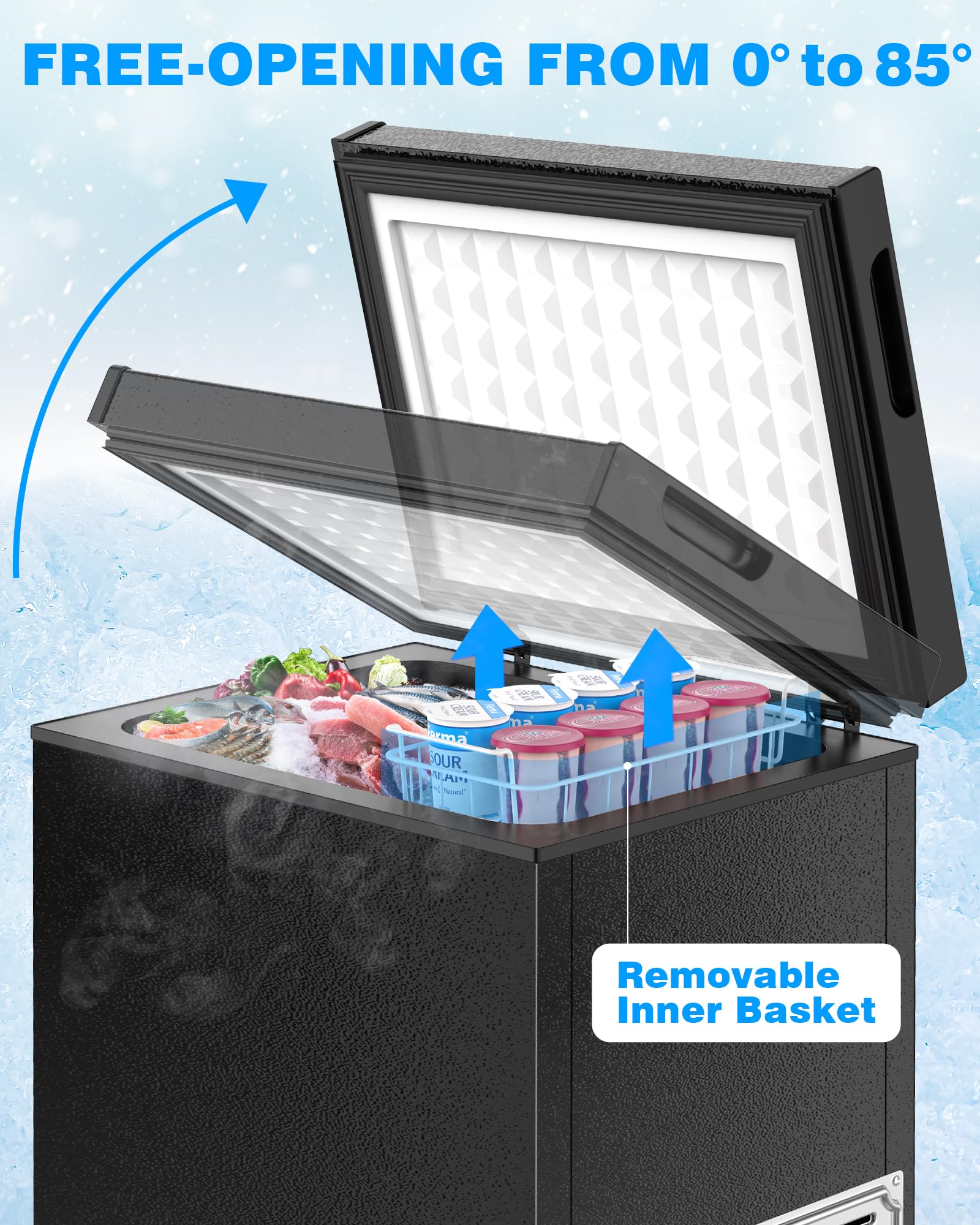 Joy Pebble 1.8 Cu.Ft Chest Freezer With Removable Basket And Bottom Defrost Water Drain Freestanding Top Open Door, Deep Freezer, Mini Freezer With Adjustable 7 Thermostat For Home/Apartment, Black on Fridge.com - View 6