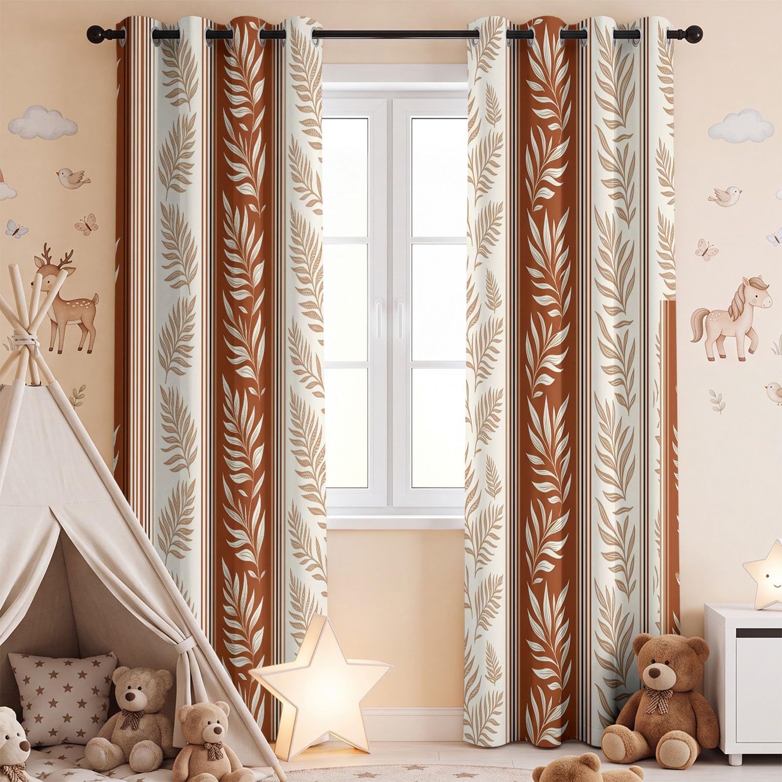 Rideau Occultant, Motif Feuille Botanique - Rideaux Thermiques Moderne Naturel pour Salon Chambre Fenetre, Lot de 2 Rideaux et Draperies Intérieurs à Oeillets, 132 x 214 CM