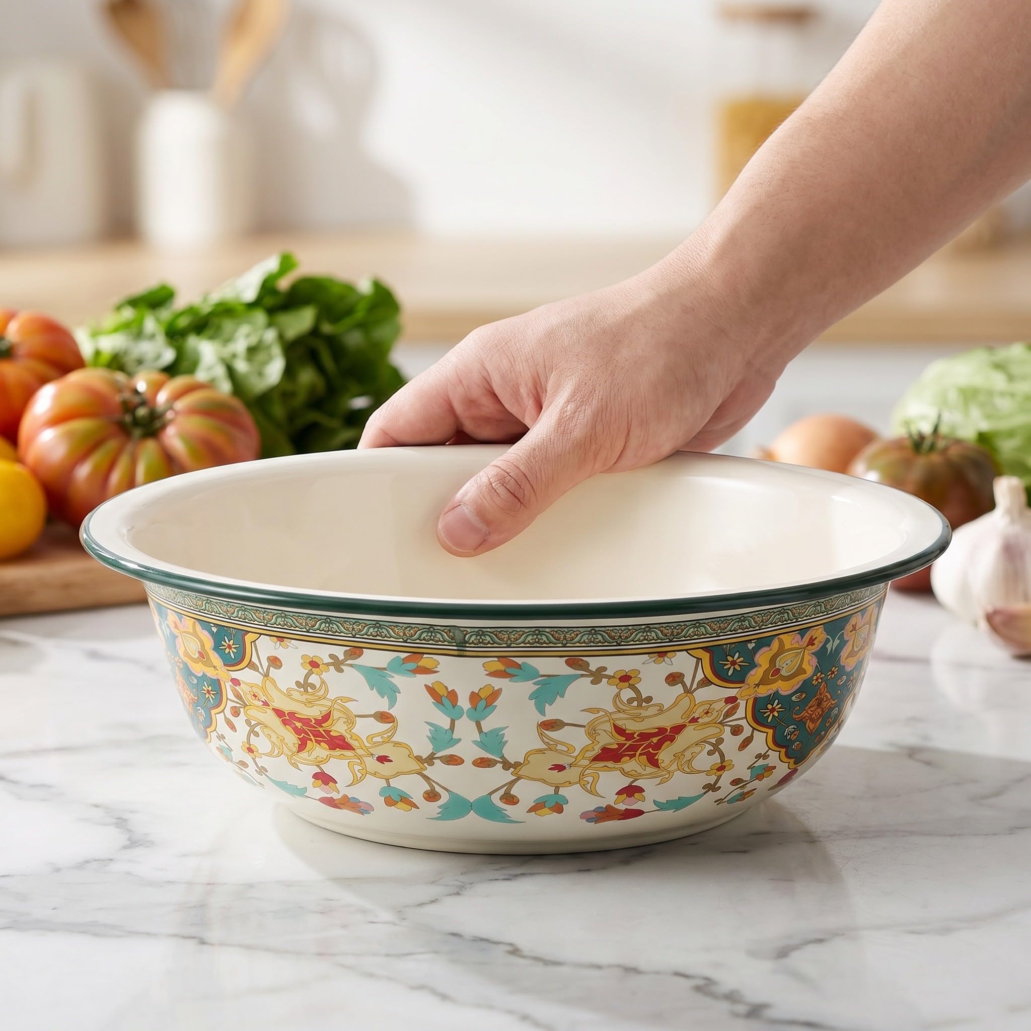 Zerodeko Juego de 2 cuencos de esmalte retro para mezclar, cuencos grandes y pequeños para servir ensalada, placa de metal esmaltada vintage irrompible para cocina, repostería y elaboración de pan.