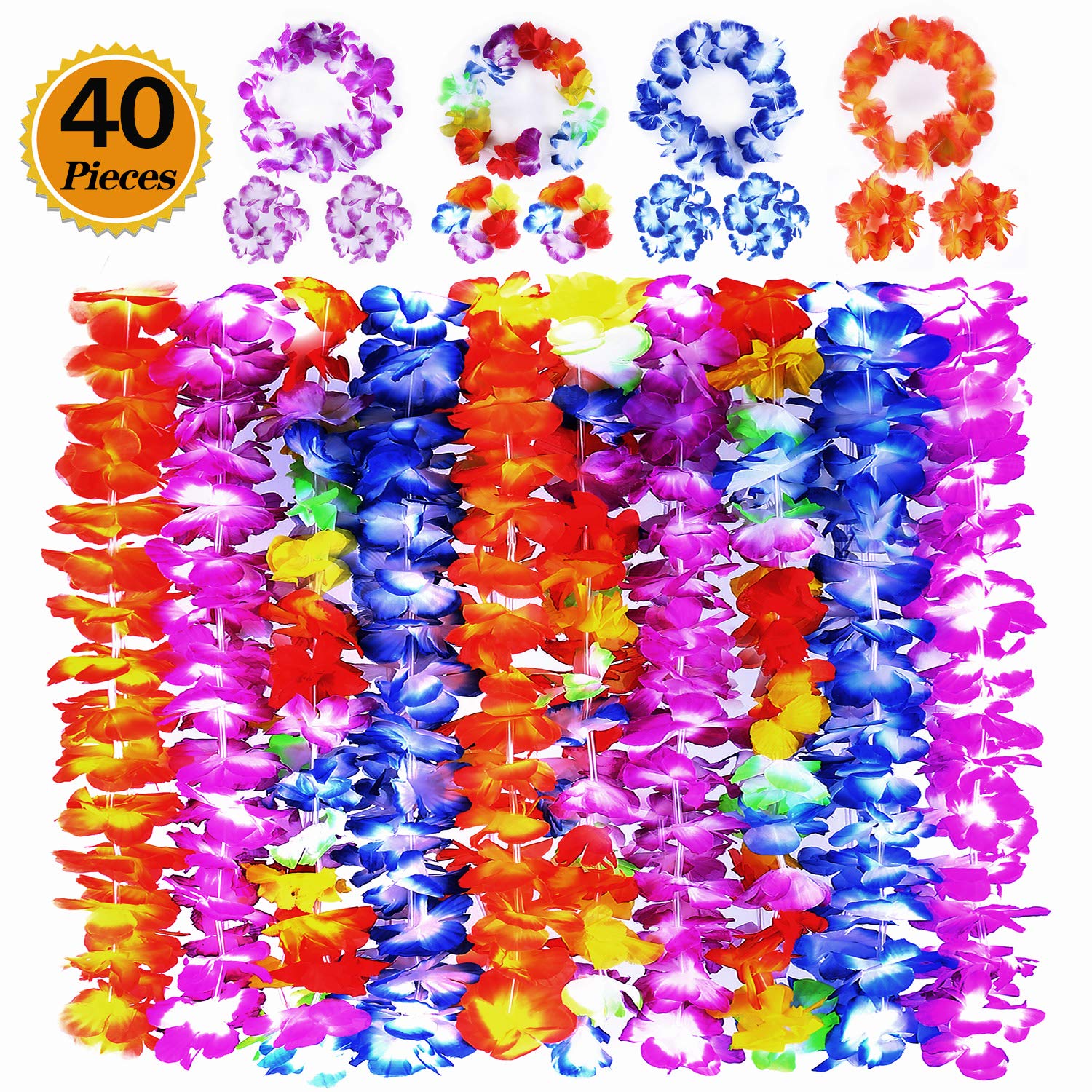 GINMIC Hawaiian Leis for Adults, Luau Party decorations, 40Pcs Hawaiian
