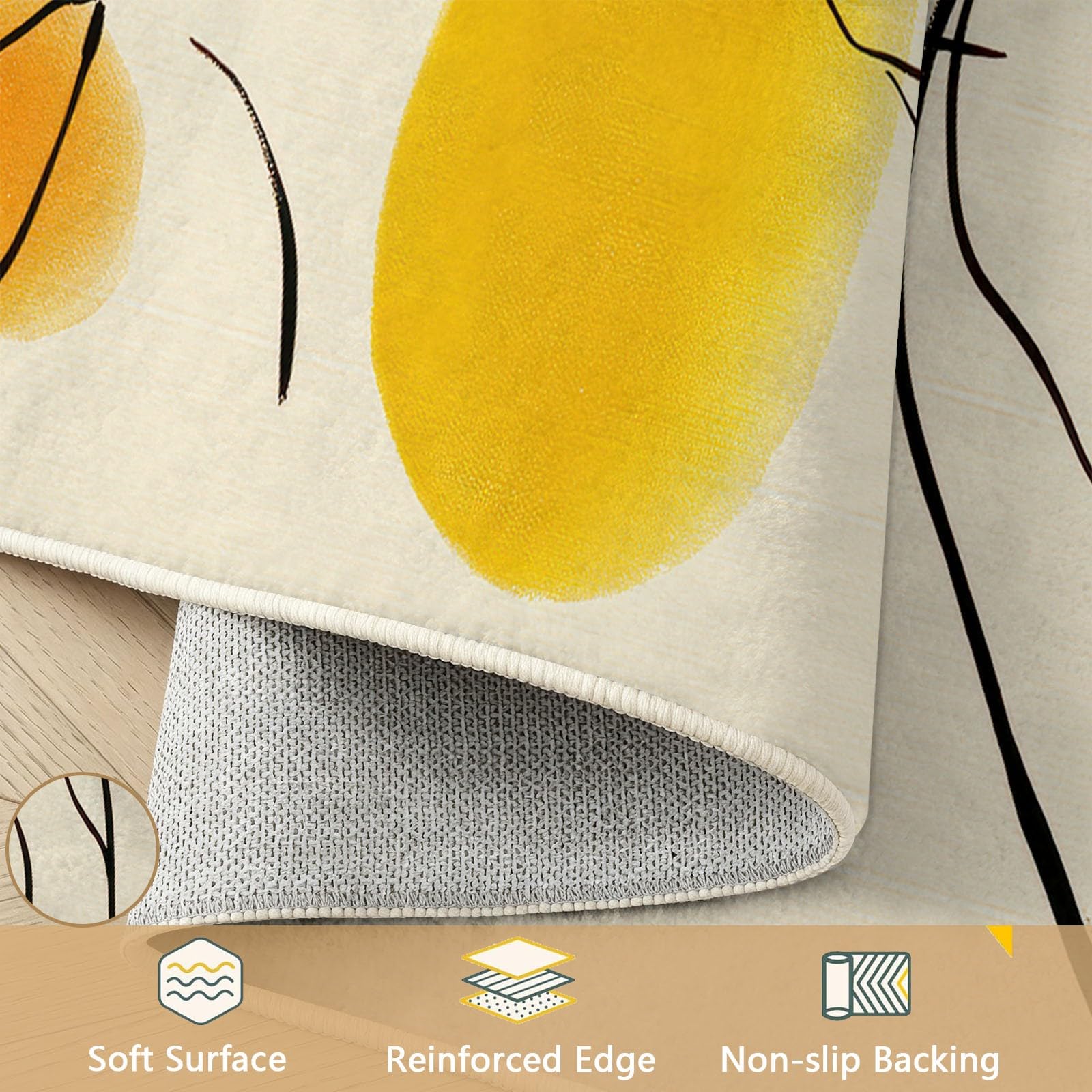 Générique Tapis Salon 80 x 150 cm Formes Organiques Géométrique, Tapis Style Artiste Moderniste, Lavable Antidérapant, Decoration Chambre Maison, Poil Ras, Doux, Crème