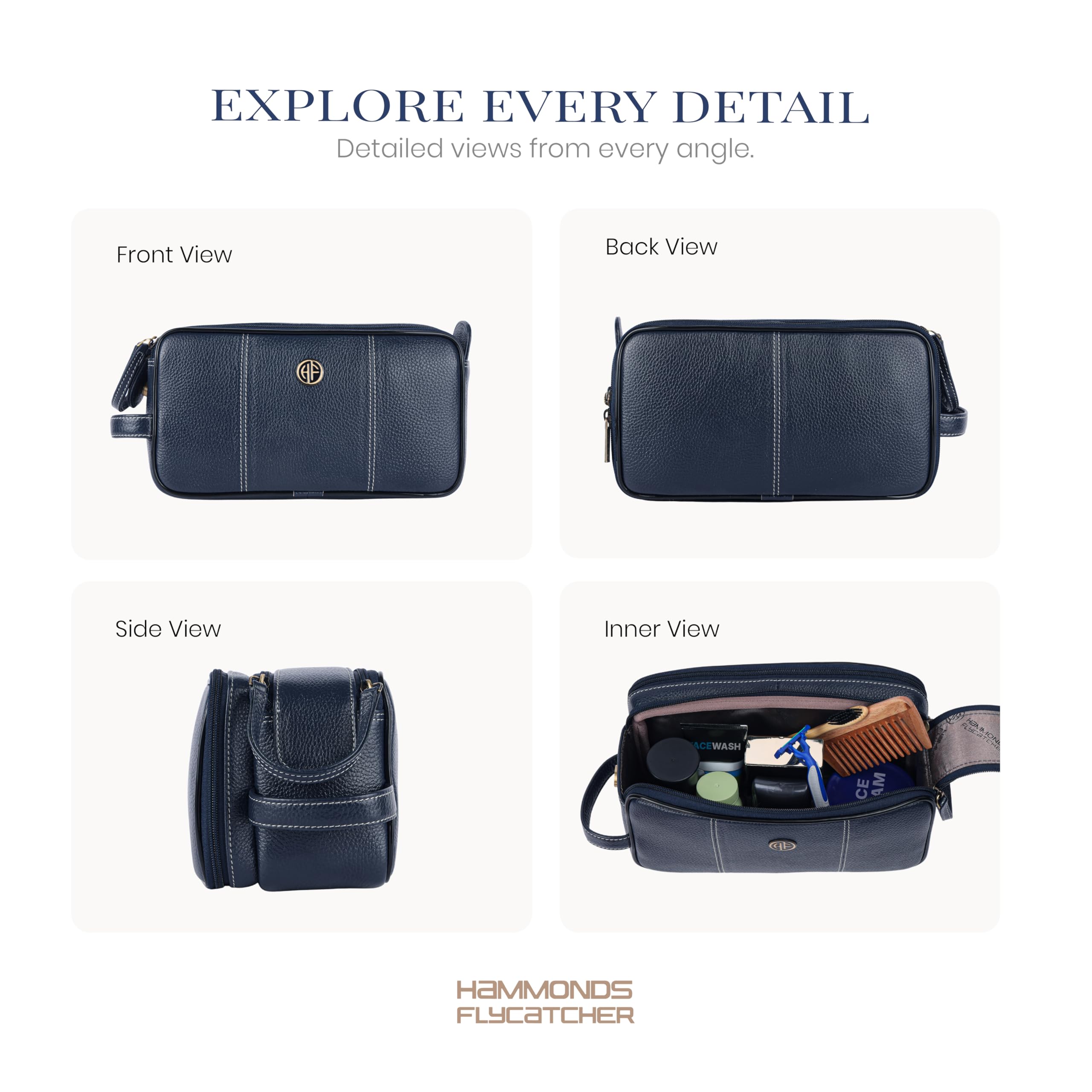 Hammonds Flycatcher Bolsa de afeitado de cuero genuino para hombre, kit de cuero Dopp, bolsa de aseo de viaje, organizador de kit de higiene y aseo personal, cuero libre de crueldad y estuche de