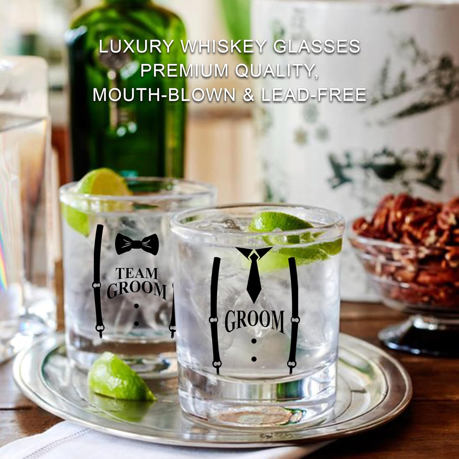 LADY&HOME Groom and Groomsmen Whiskey Glasses Set of 8,11oz Whiskey Rock Gift Glass for Bachelor Party Decorations Favors or Groomsmen Gifts(Team Groom)