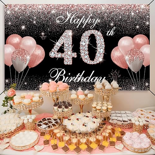 Miniatura 5 de Telón de fondo de feliz cumpleaños 40, decoración de cumpleaños 40 para mujeres, cartel de fiesta de cumpleaños 40, suministros de decoración de