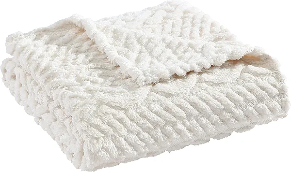 Nautica - Throw Blanket, Soft Cable Knit Sherpa Bedding, Cozy Home Decor for Bed or Couch (Declan Ivory, 50" x 60")