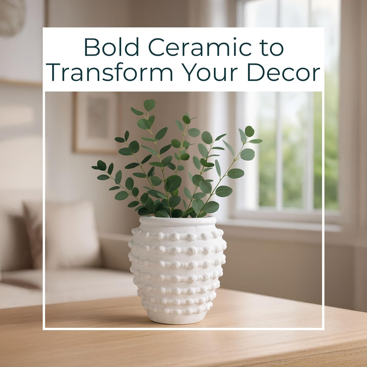 Modern Ceramic Flower Pot with Bubble Texture – Decorative Round Stoneware Planter for Indoor and Outdoor Plants – Unique Contemporary Accent for Garden, Patio, or Home Decor – 9" White