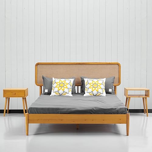 NTC Lupin Wooden Bed Frame with Headboard, Solid Oak and Rubber Wood Foundation with Silent Slats and Wood Central Supports, 1000 Lb Capacity, Effortless Assembly, King - Rustic Oak