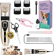 Super Pack Dog and Cat Hair Clipper + 10 Accessories | Quiet Cordless USB Dog Clippers | Includes Dog Nail Clippers | Long Battery Life and Easy Cleaning (Gold)