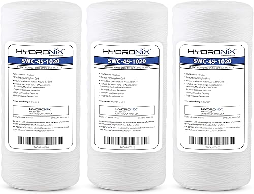 Hydronix HX-SWC-45-10203 - Cartucho de filtro de agua universal para toda la casa, 4.5 x 10 pulgadas, 20 micrones, paquete de 3, color blanco
