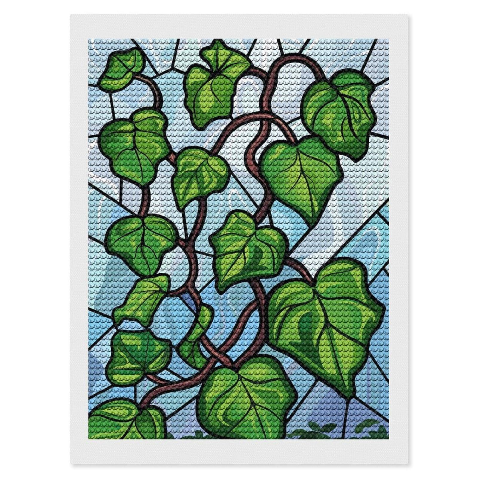 Junmoney Stained Glass Ivy Vines Diamond Painting Kit 12"x16", Thoughtful Handmade Gift, for Creative Relaxation, Printed Canvas, Cosy Home Accent