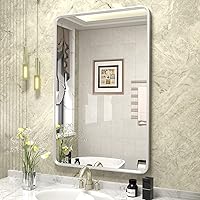 Vista 1 de GOLOMO Espejo con marco plateado cepillado de 24 x 36 pulgadas, espejo de tocador de baño plateado para pared, Nickei cepillado, espejo rectangular