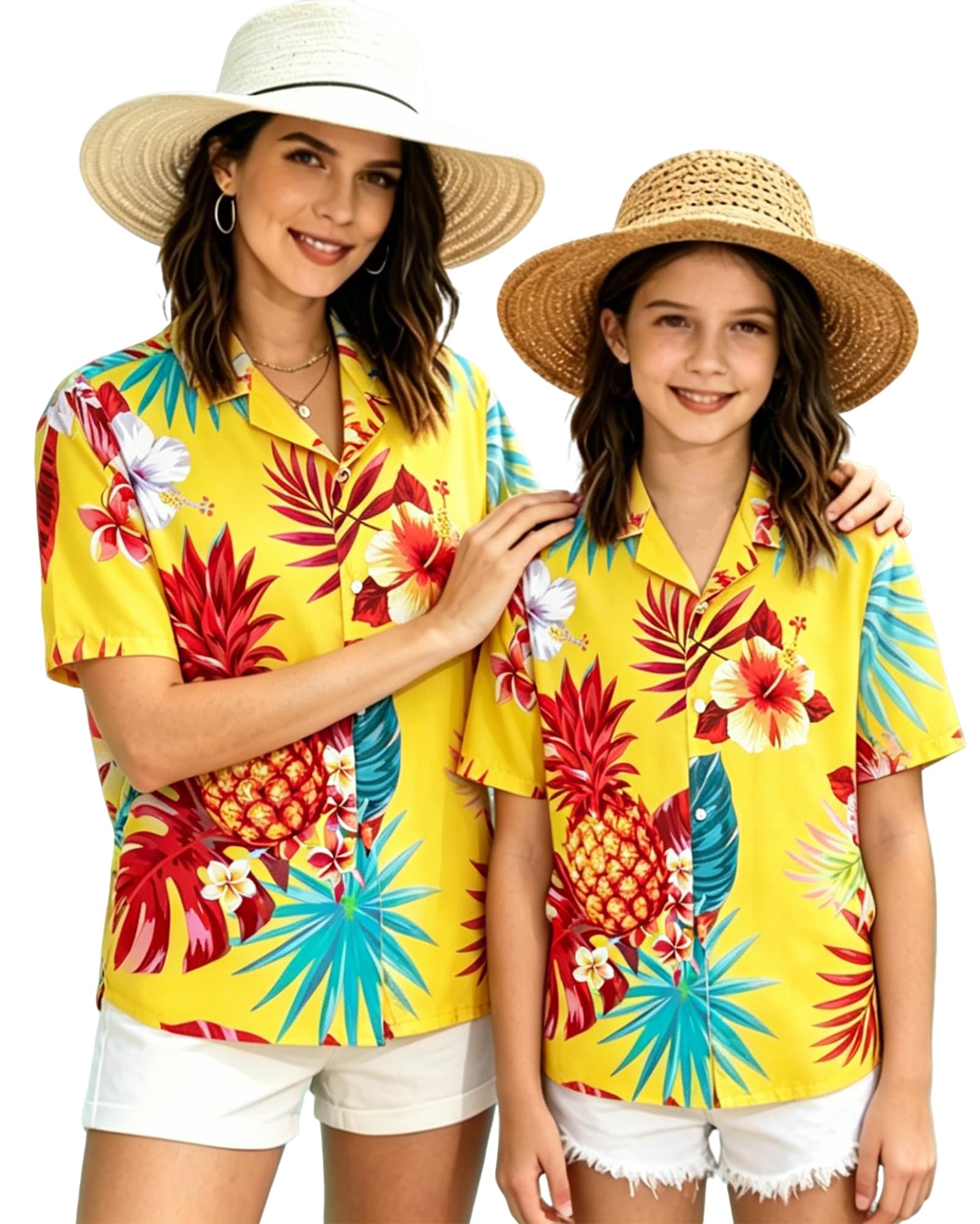 SANGTREE Girl's &amp; Women's Hawaiian Shirts Button Down Short Sleeve Shirts