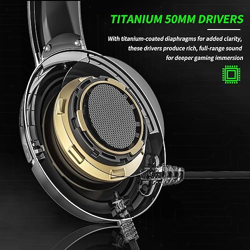 Miniatura 4 de BINNUNE Gaming Headset with Mic for PS4 PS5 Xbox Series X|S Xbox 1 PC NS, Wired Gaming Headphones with Microphone for PS 4|5 Xbox1 Negro Verde,Gris