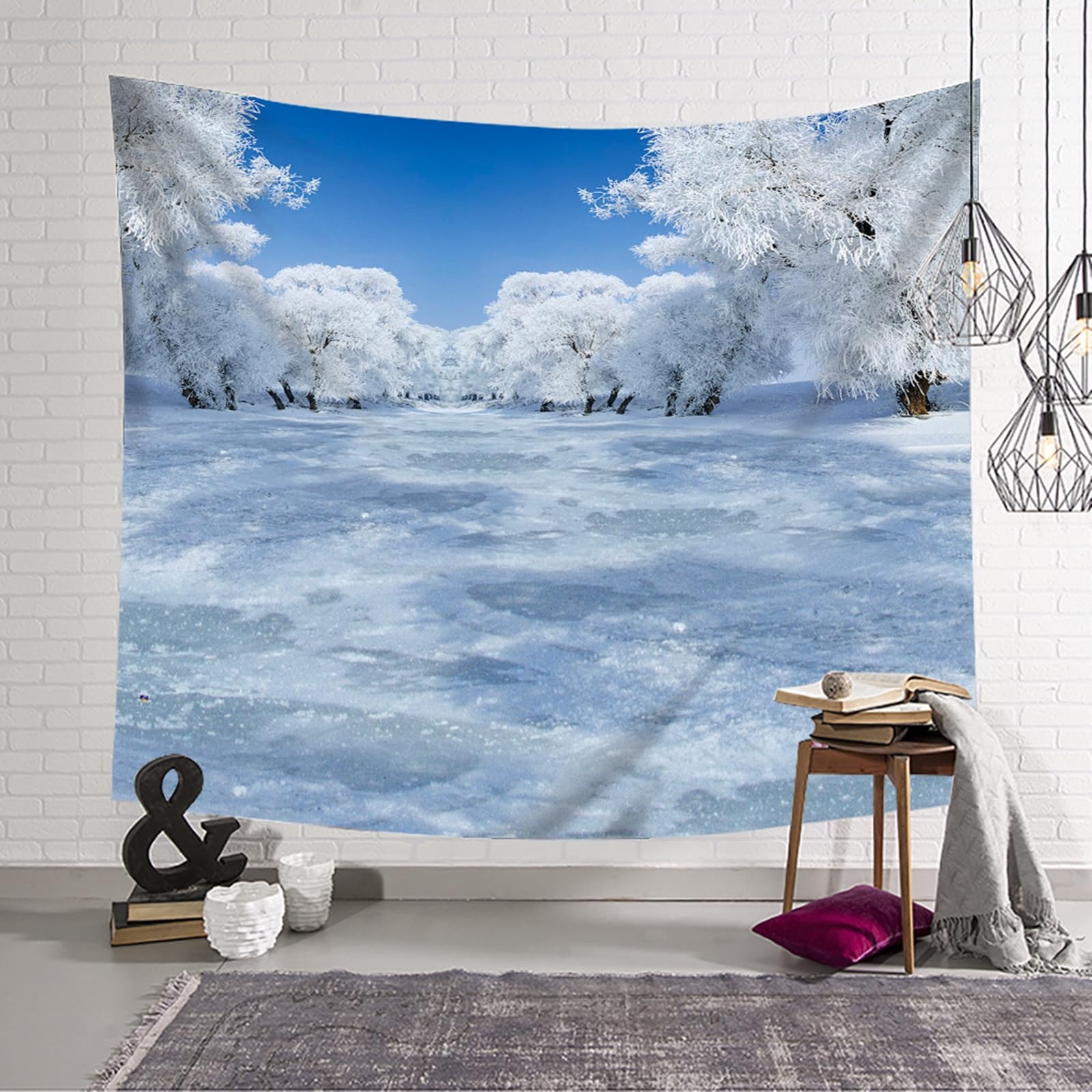 RDSGYZ Zasłona ścienna, naturalna, dywan ścienny 240 x 260 cm, motyw zimowy, motyw lasu, makata, chusta na ścianę, dywan ścienny, do sypialni, pokoju dziecięcego
