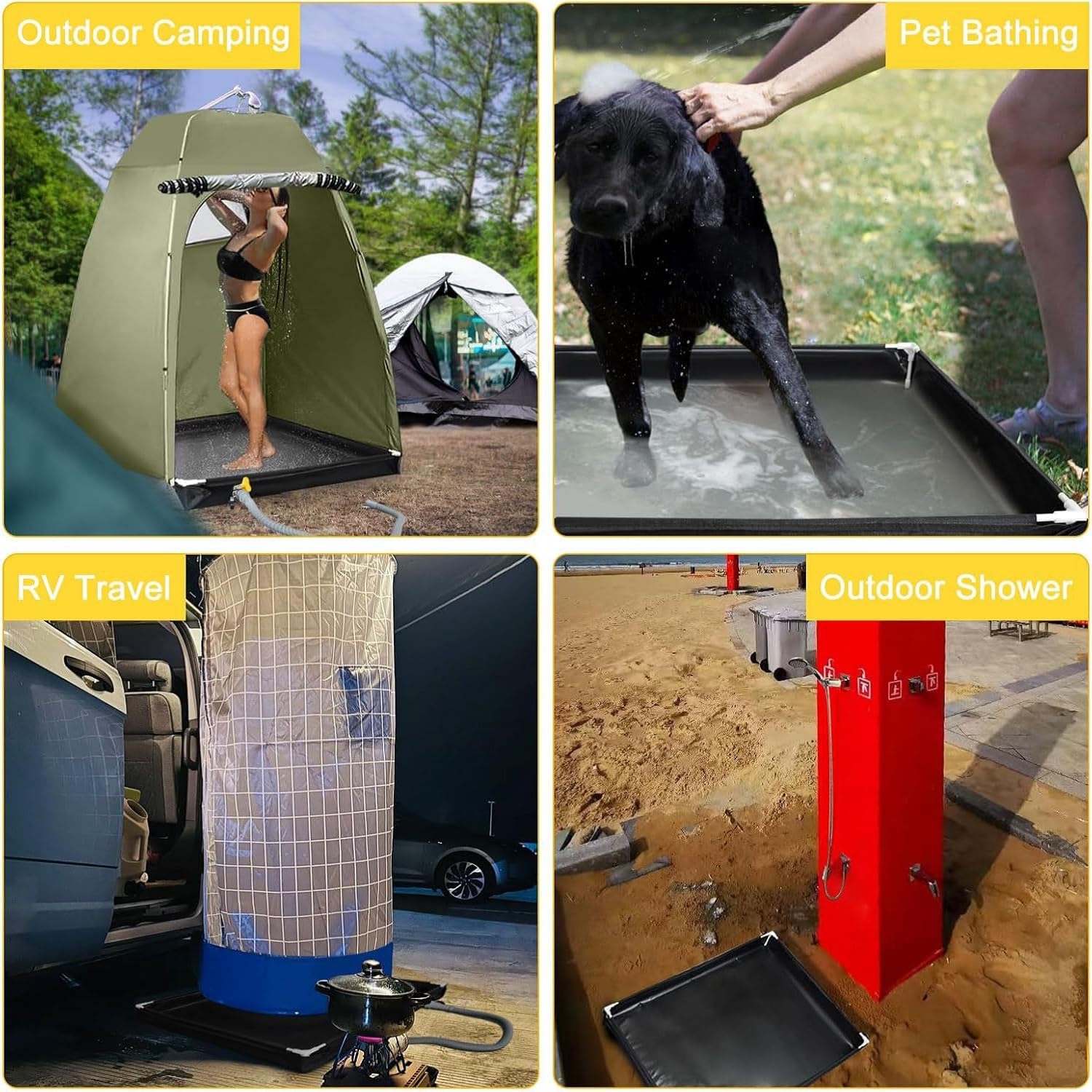 Receveur de douche de camping - 80 x 80 x 10 cm - Pliable - Portable - Avec tuyau de vidange - Base de tente de douche - Pour l'extérieur, l'intérieur et les animaux de compagnie