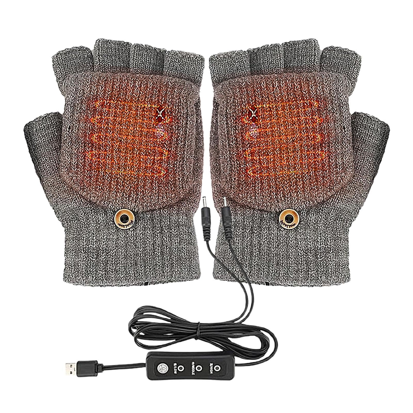 USB Heated Gloves - Heated Full & Half Hands Knitting Fingerless Warmer Mitten | 3 Temperature Adjustable USB Winter Heated Gloves Mitten | Hand Washable Touchscreen Laptop Gloves