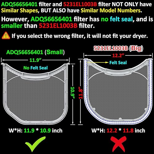 Miniatura 13 de ADQ56656401 - Filtro de pelusa de repuesto para secadoras LG y Kenmore, trampa de pantalla de pelusa para secadora ultra duradera, filtro