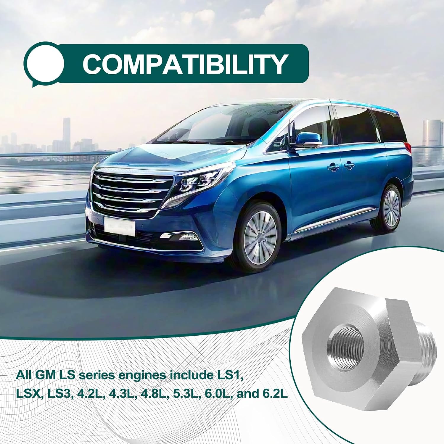 Oil Pressure Sensor Adapter, M16 1.5 Adapter to 1/8 NPT Fitting 304 Stainless Steel for All GM LS Engines LS1/LS3/LSX/6.2L/6.0L/5.3L/4.8L/4.3L/4.2L
