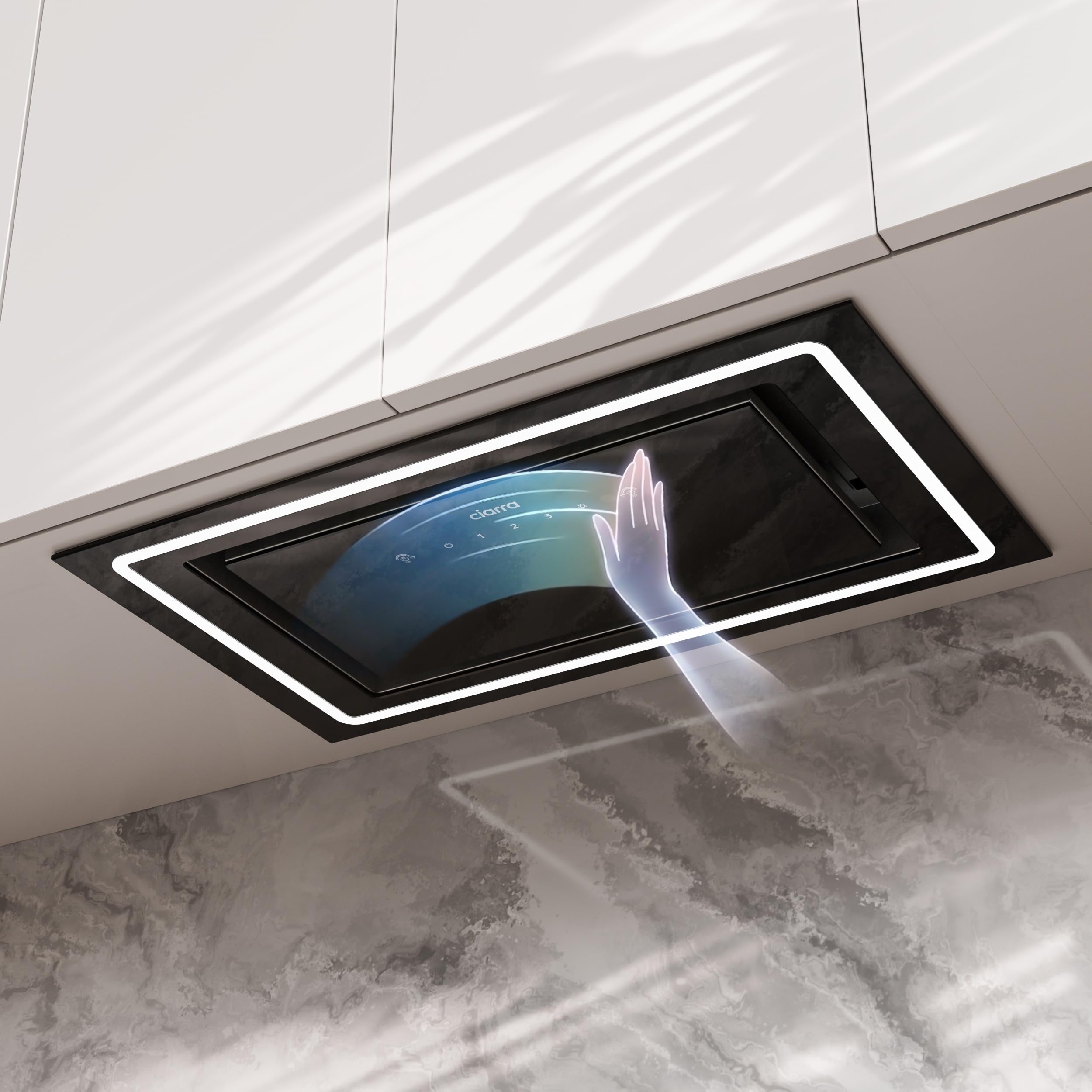 CIARRA CBCB5931C Einbau Dunstabzugshaube 52 cm Lüfterbaustein 460 m³/h mit Handbewegung Sensor Touch-Bedienung CBCF055 Aktivkohlefilter Integrierte Abluft Umluft Abzugshaube 3 Leistungsstufen Schwarz