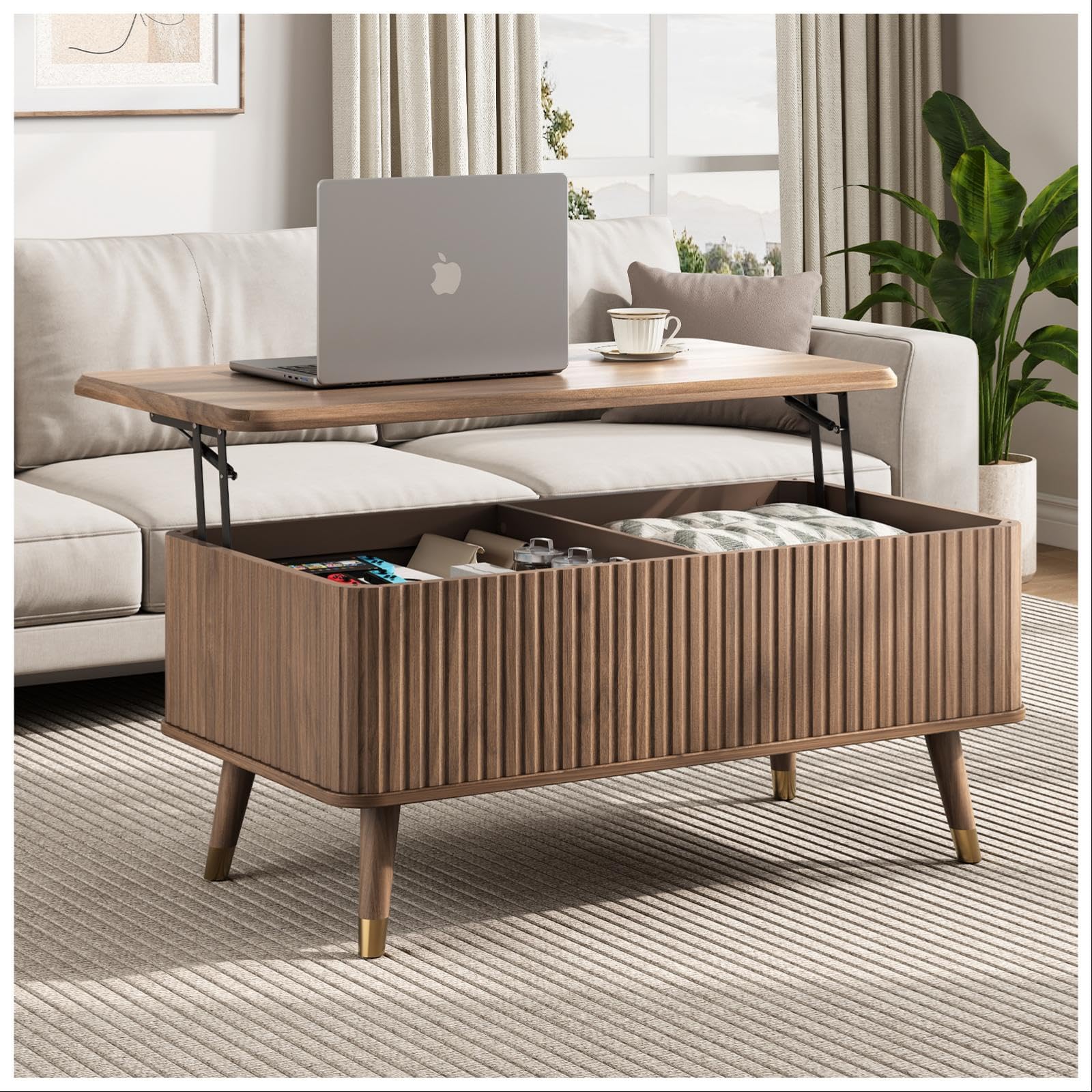 JOINICE Walnut Lift Top Coffee Table with Storage for Living Room,38"