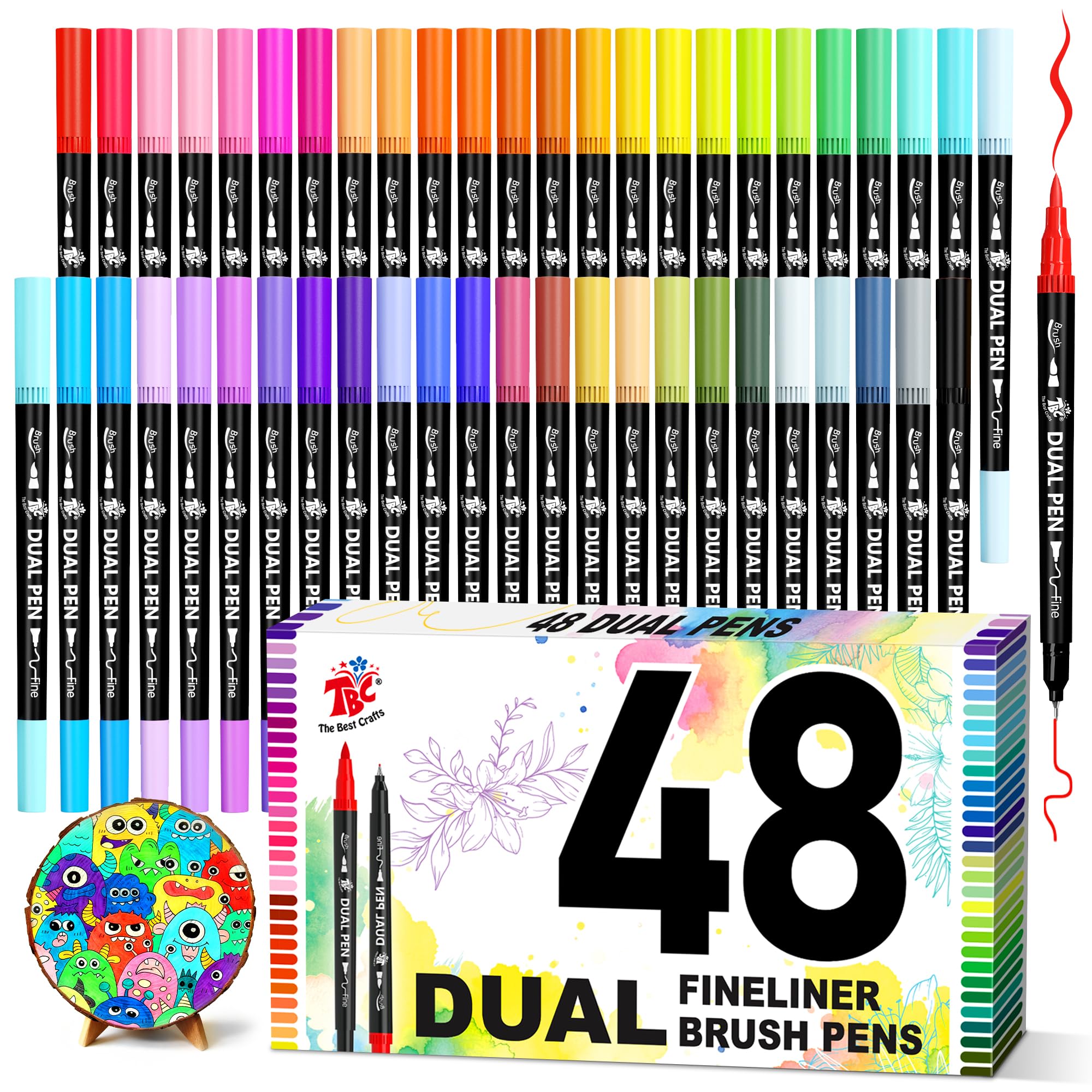 TBC The Best Crafts Dual Markers Brush Pens,48 colors Art Marker Art Markers Gifts for Teens,Double Tip Colored Pen for Adult Coloring Books Coloring Writing