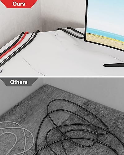 Miniatura 8 de Teraves - Escritorio moderno en forma de L con estantes, escritorio de computadora, escritorio de juegos para oficina en casa, mesa de trabajo de