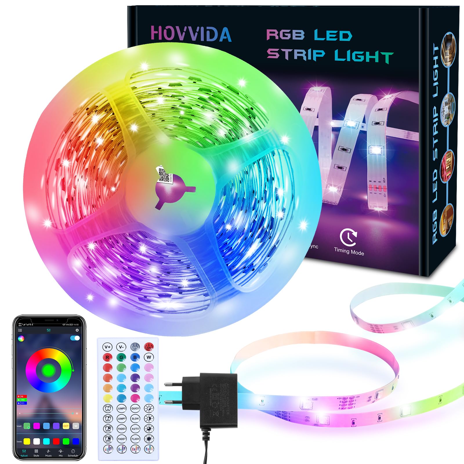 HOVVIDA Striscia LED  1x5m  Luci LED  RGB LED  30 LED/Metro