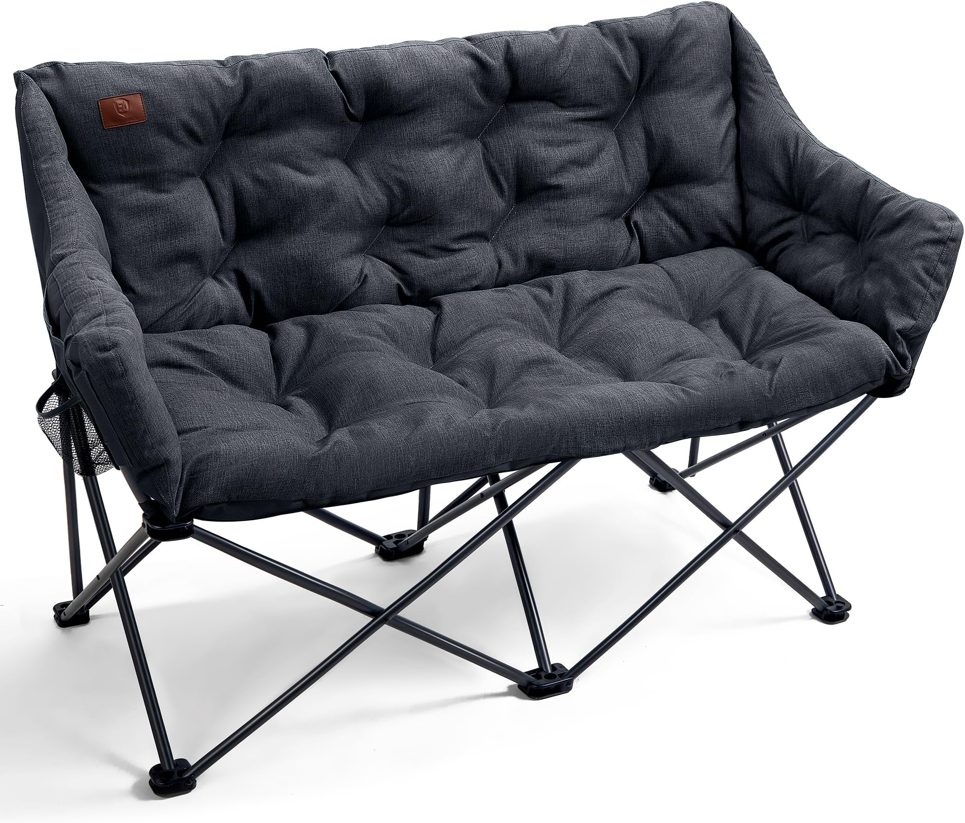 EVER ADVANCED Camping Chair Double for Adults 6cm Padded 320kg Folding 2 Seater Sofa with Side Pocket Dining Garden Outdoor Heavy Duty Luxury Fishing Chair Portable Oversized Comfy Black