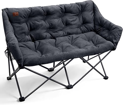EVER ADVANCED Silla de campamento doble para adultos, banco plegable acolchado con bolsillo lateral, sofá de campamento portátil, silla de