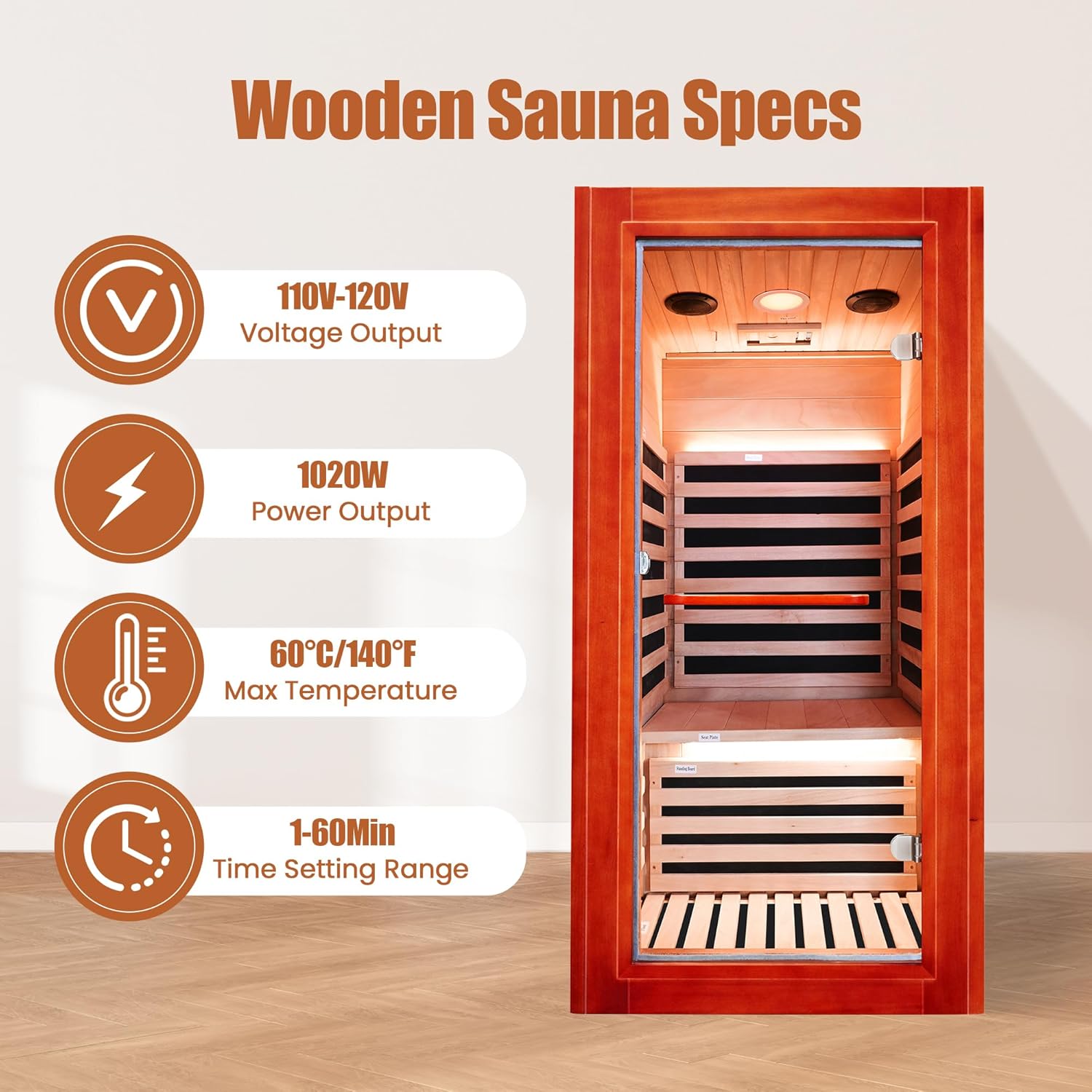 Infrared Sauna for Home Indoor Sauna Wooden Dry Sauna Room Low EMF for 1 Person with Control Panel, Bluetooth Speaker, Reading Lamp
