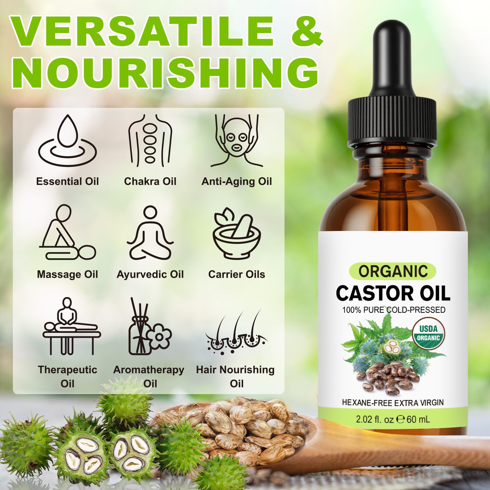 Organic Castor Oil 60ml, 100% Natural and Pure Castor Oil, Stimulate Hair Growth, Lighten Fine Lines and Firm the Skin - Image 2