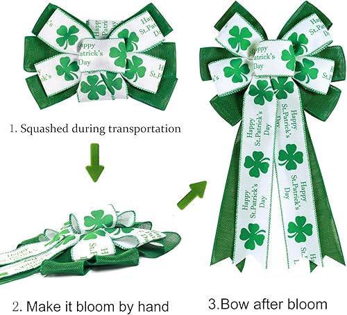 Miniatura 4 de 2 lazos del día de San Patricio para decoración al aire libre, lazos para decoración de árbol del día de San Patricio, lazos grandes de arpillera