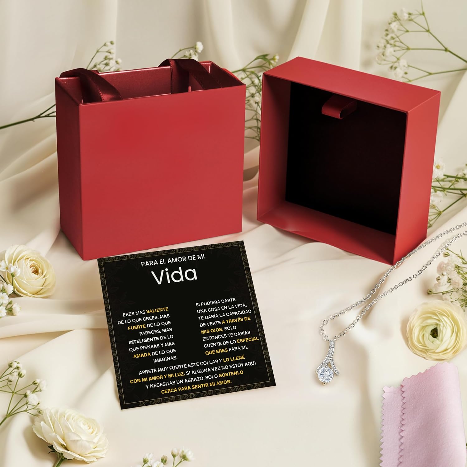 Collar Para El Amor de Mi Vida con Mensaje Romántico – Joyería Fina de Amor Eterno con Caja de Regalo – Detalle Especial para Esposa o Novia