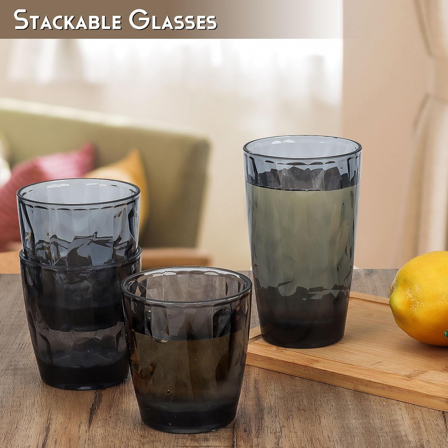 Topsky Plastic Tumblers Reusable,Shatter Proof Cups Drinking Glasses,Unbreakable Plastic Tumblers Beverage Acrylic Juice Wine Cups for Home Picnic Party,Dishwasher Safe,Stackable|10-oz&16-oz|Gray - Image 3