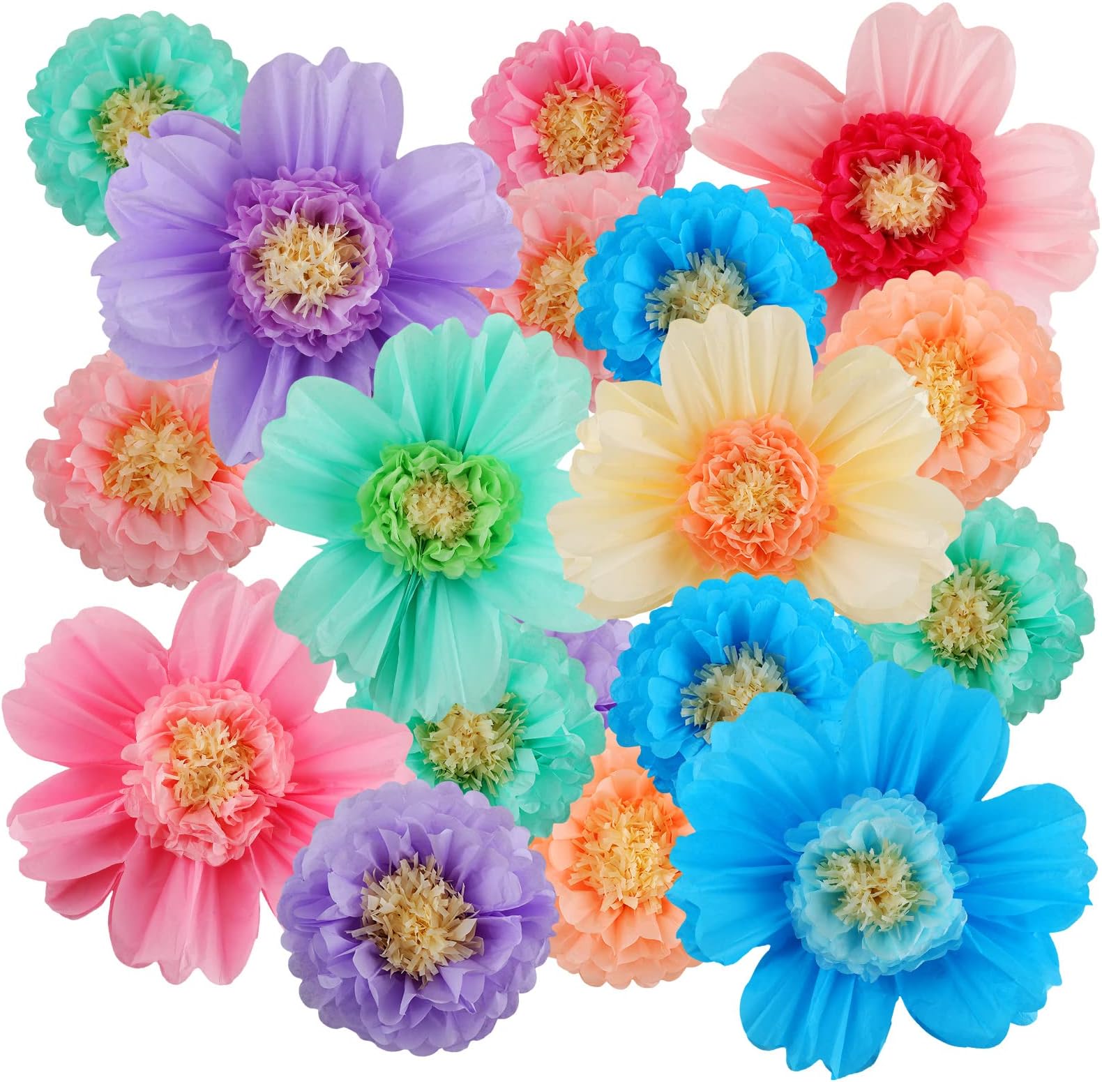 Crowye 12 Pcs Large Colorful Tissue Paper Flowers Decorations 20" Giant Fiesta Craft Crepe Paper Flowers for Wall Decor Backdrop Mexican Wedding Birthday Carnival Party (Colorful)