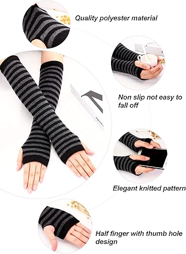 Miniatura 2 de Bememo 4 pares de guantes largos góticos punk, sin dedos, calentadores de brazos, longitud del codo, guantes con agujero para el pulgar