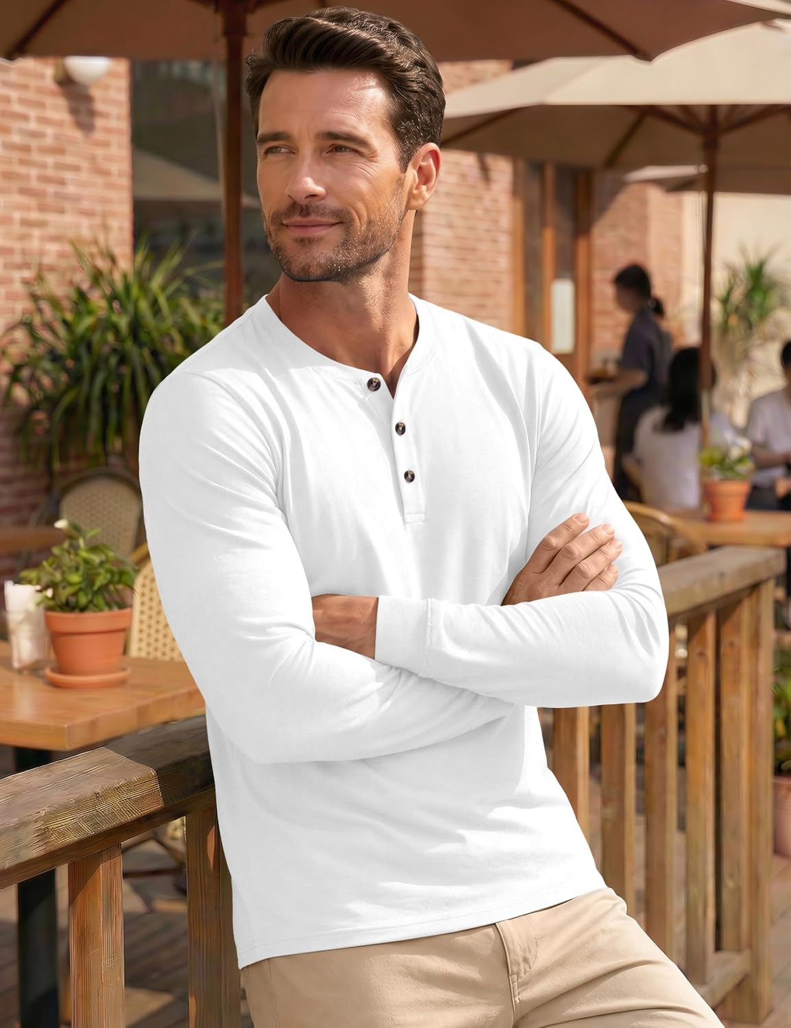 MAGNIVIT Men's Cotton Henley Shirt Long Sleeve Solid Color Casual Tee image 3